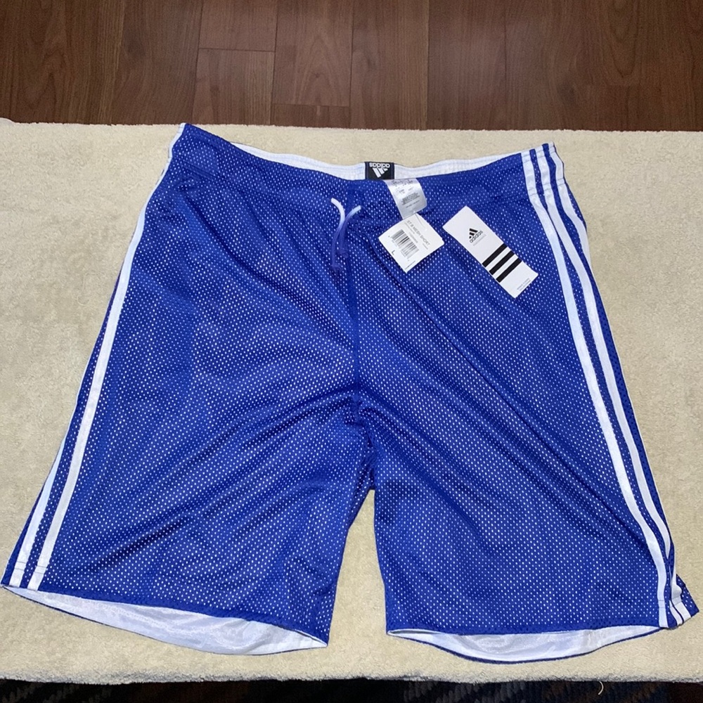 Adidas Women's ST Mesh Basketball Shorts AO2405 Royal Blue 3-Stripe White Large